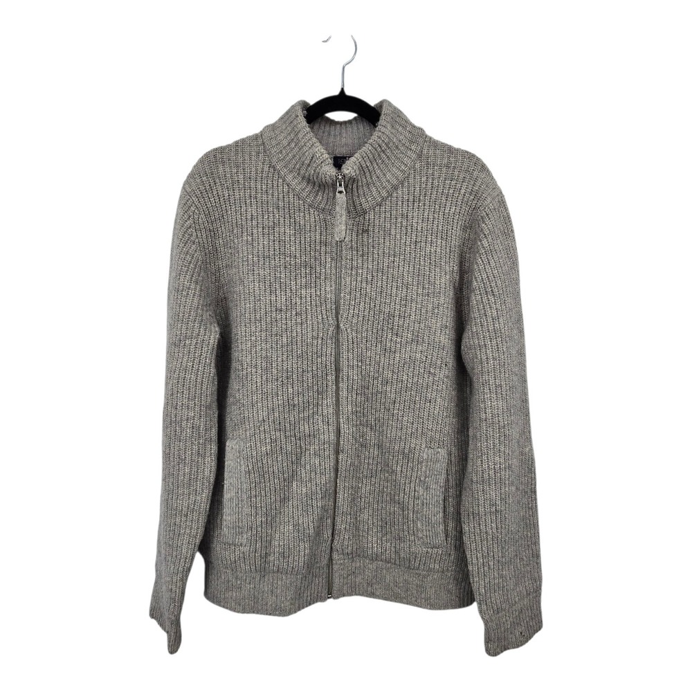 J. Crew Wool Full Zip Fisherman Cardigan Sweater Mens LG‎ Heather Gray Heritage
